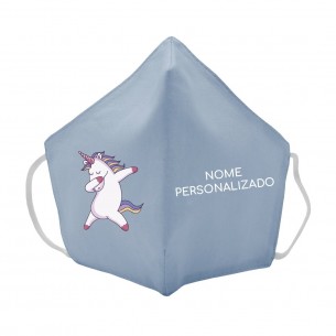 Máscara de tecido infantil Unicornio personalizado Azul