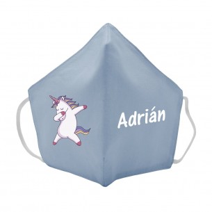 Máscara de tecido infantil Unicornio personalizado Azul 2