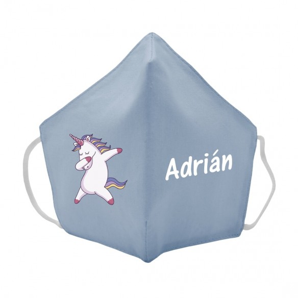  Máscara de tecido infantil Unicornio personalizado Azul 02