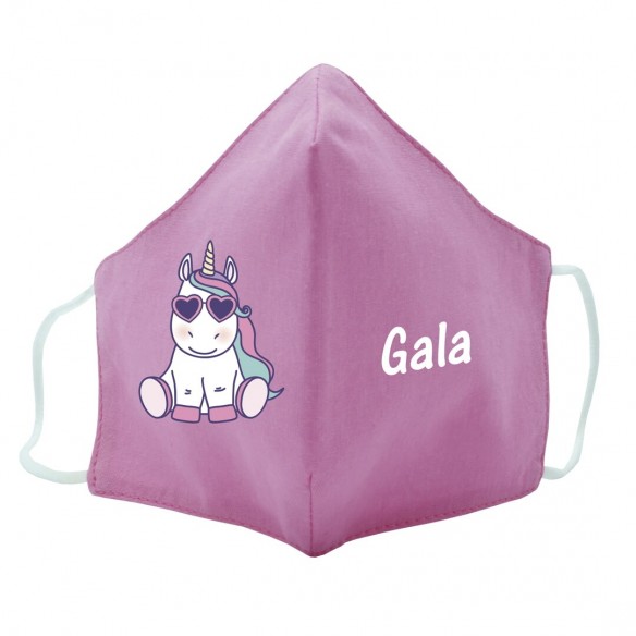  Máscara de tecido infantil Unicornio com oculos personalizado Rosa 02