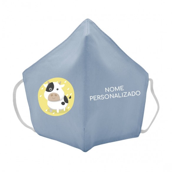 Máscara de tecido infantil Vaca personalizado Azul
