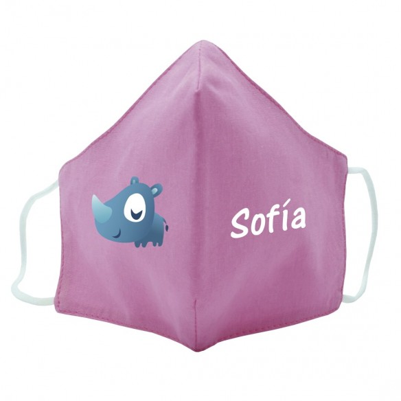 Máscara de tecido infantil Rinoceronte personalizado Rosa 02