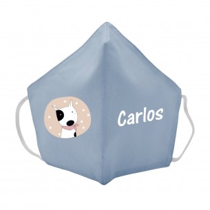 Máscara de tecido infantil Cão com lenço personalizado Azul 2