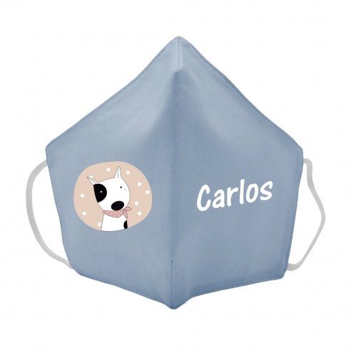 Máscara de tecido infantil Cão com lenço personalizado Azul 02