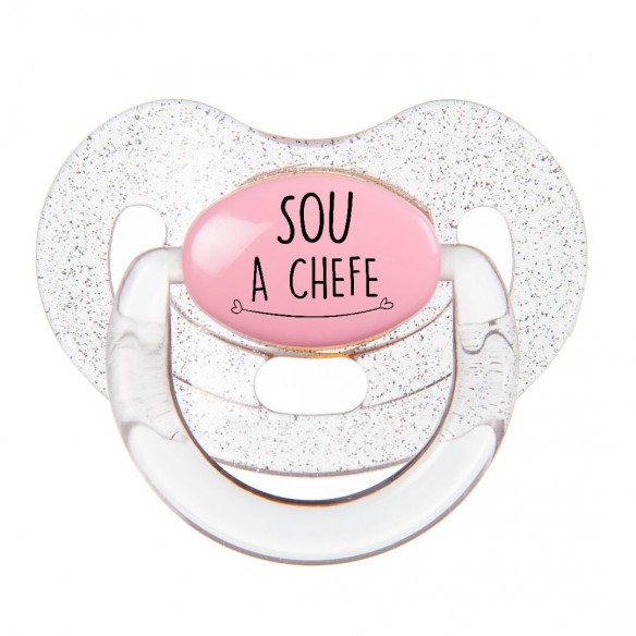 Chupeta "Sou a chefe" Rosa con Purpurina