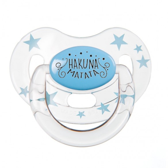 Chupeta "HAKUNA MATATA" Azul/Transparente con Estrellas
