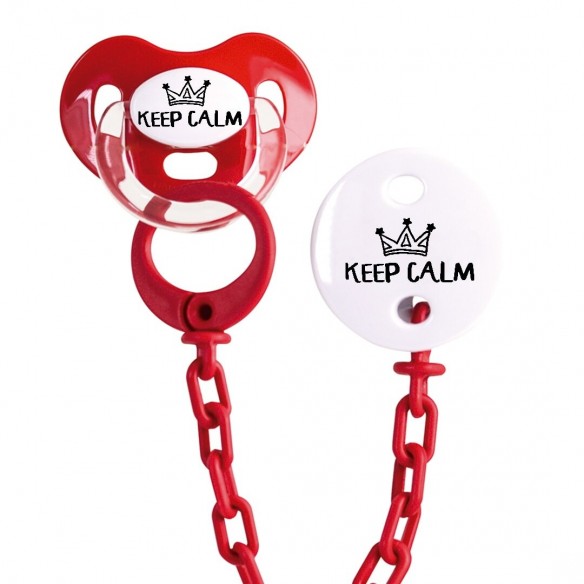 Conjunto Chupeta e corrrente "Mantenha a calma" Rojo