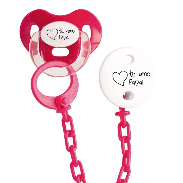 Fucsia Conjunto Chupeta e corrrente te amo Papai