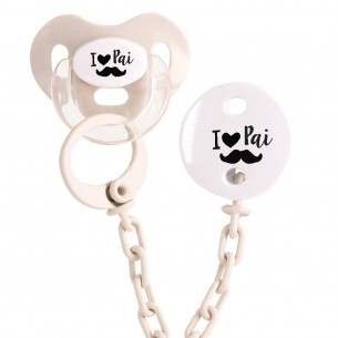 Beige Conjunto Chupeta e corrrente I LOVE Pai - Bigode