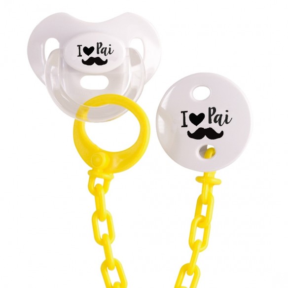 Amarillo Conjunto Chupeta e corrrente I LOVE Pai - Bigode