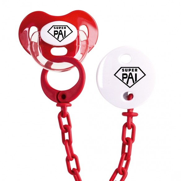 Rojo Conjunto Chupeta e corrrente Super Pai