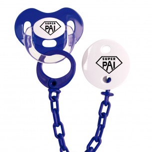 Azul Marino Conjunto Chupeta e corrrente Super Pai