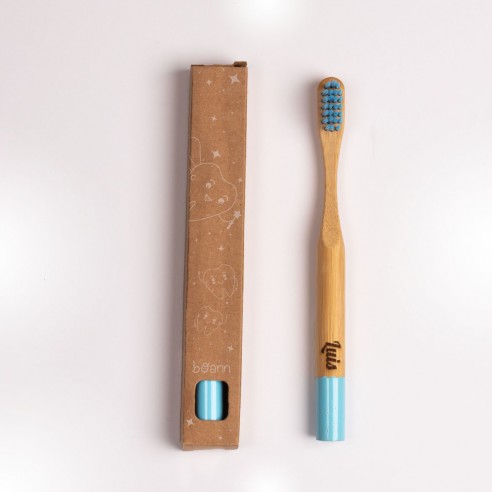 Escova de dentes bambu com nome ou frase personalizados azul
