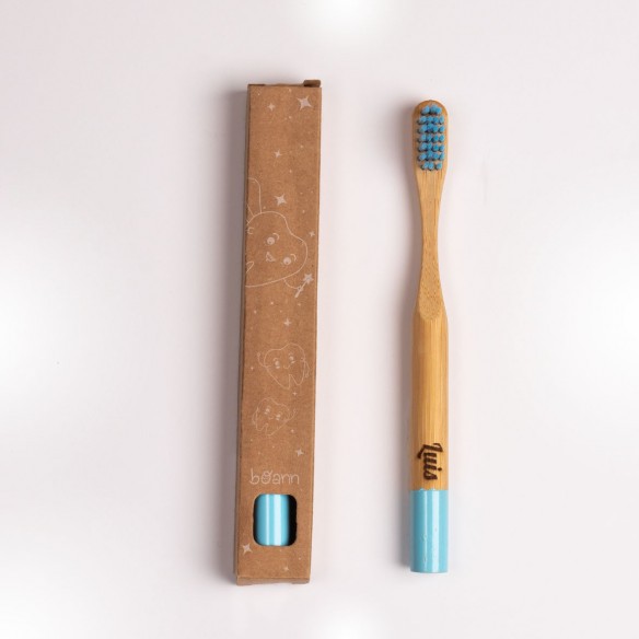 Escova de dentes bambu com nome ou frase personalizados azul