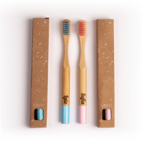 Escova de dentes bambu com nome ou frase personalizados 3