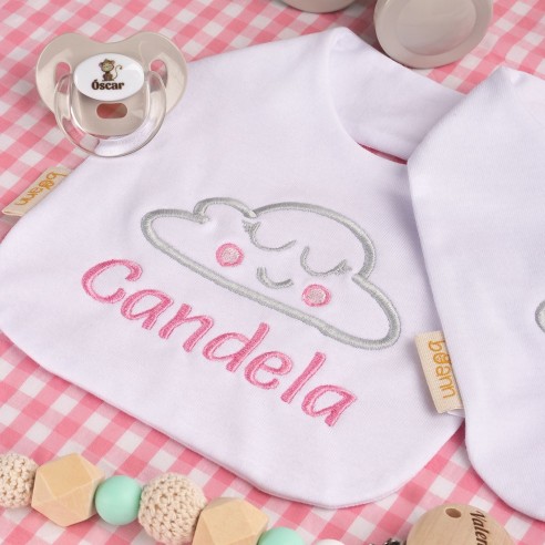 Babador Bordado Nuvem Rubor com Nome 02