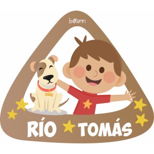 Vinil Autocolante Bebe a Bordo Menino e Cão Personalizado