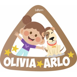 Vinil Autocolante Bebe a Bordo Menina e Cão Personalizado